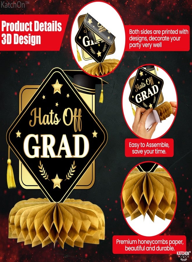كاتشون قطع مركزية لحفلات التخرج من كاتش أون، باللونين الأسود والذهبي، 2025 - عبوة من 12 قطعة | قطع مركزية على شكل خلية نحل للتهنئة بالخريجين | قطع مركزية لحفلات التخرج 2025 | زينة حفلات التخرج 2025 - Image 4