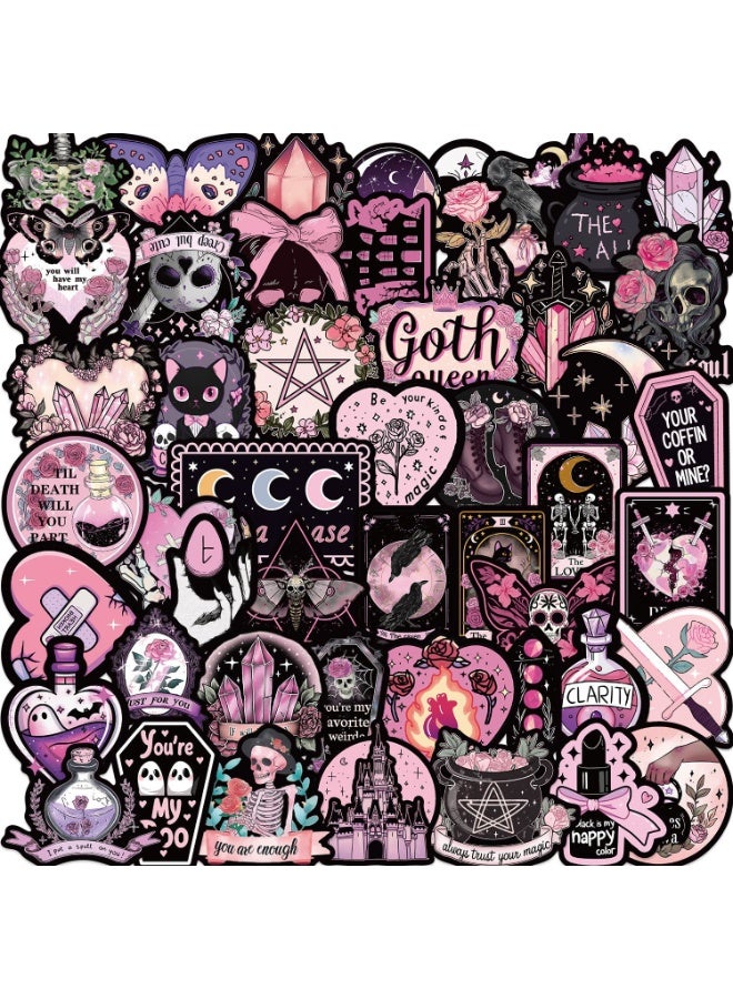 NIBEMINENT 50 Pcs Black Pink Goth Deco Kit Waterproof Stickers, High Definition Printing Bright Colors, Suitable for Laptop Skateboard Luggage Water Bottle Guitar DIY - Image 1