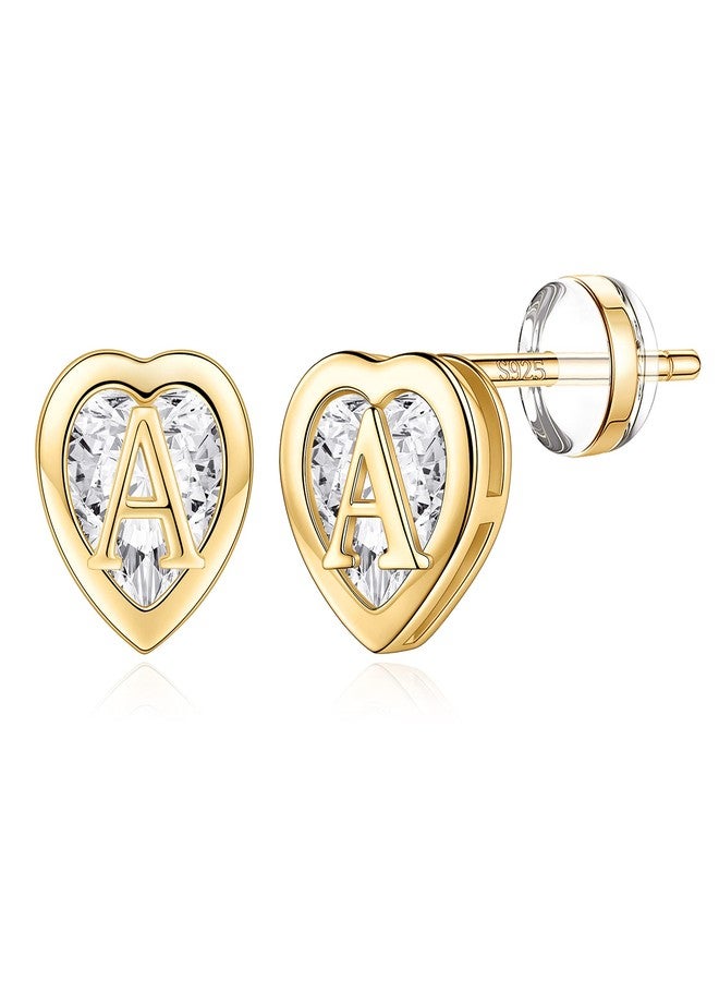 IEFWELL Earrings for Girls Kids - Stud Earrings Heart Initial A Letter Stud Earring, CZ Hypoallergenic Earring for Piercing Gifts for Women Trendy Jewelry - Image 1