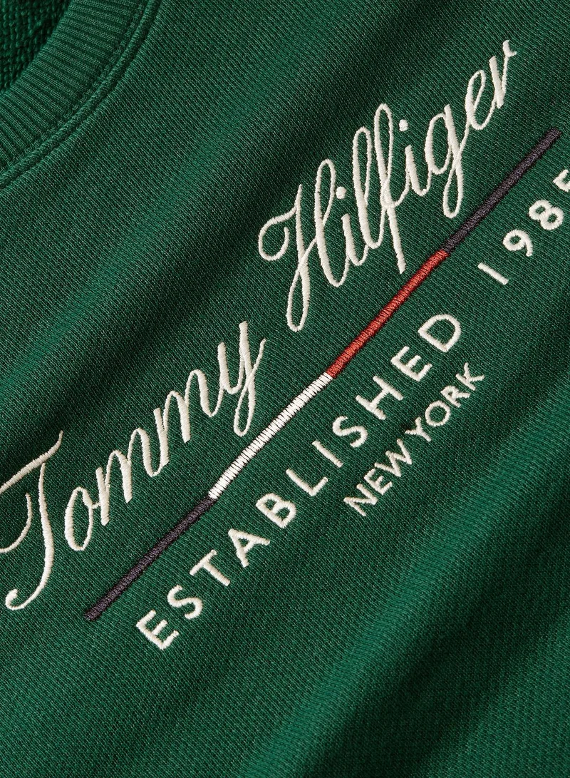 TOMMY HILFIGER Women's Logo Crew Neck Sweatshirt, Green - Cotton
