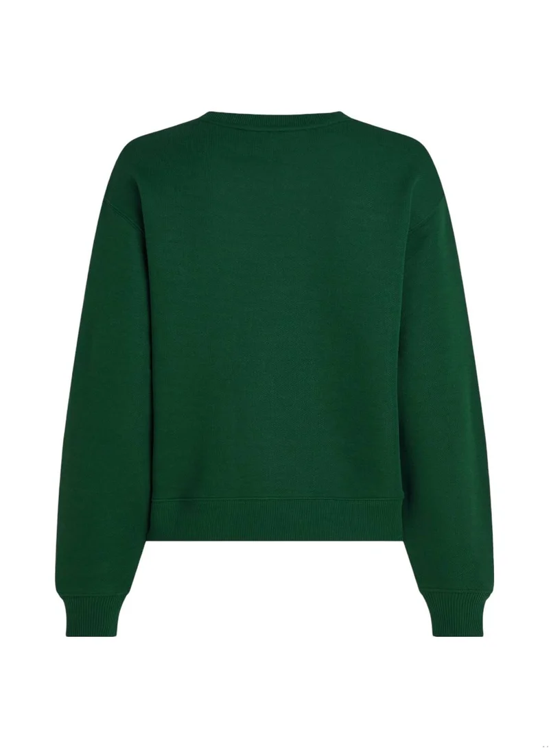 TOMMY HILFIGER Women's Logo Crew Neck Sweatshirt, Green - Cotton