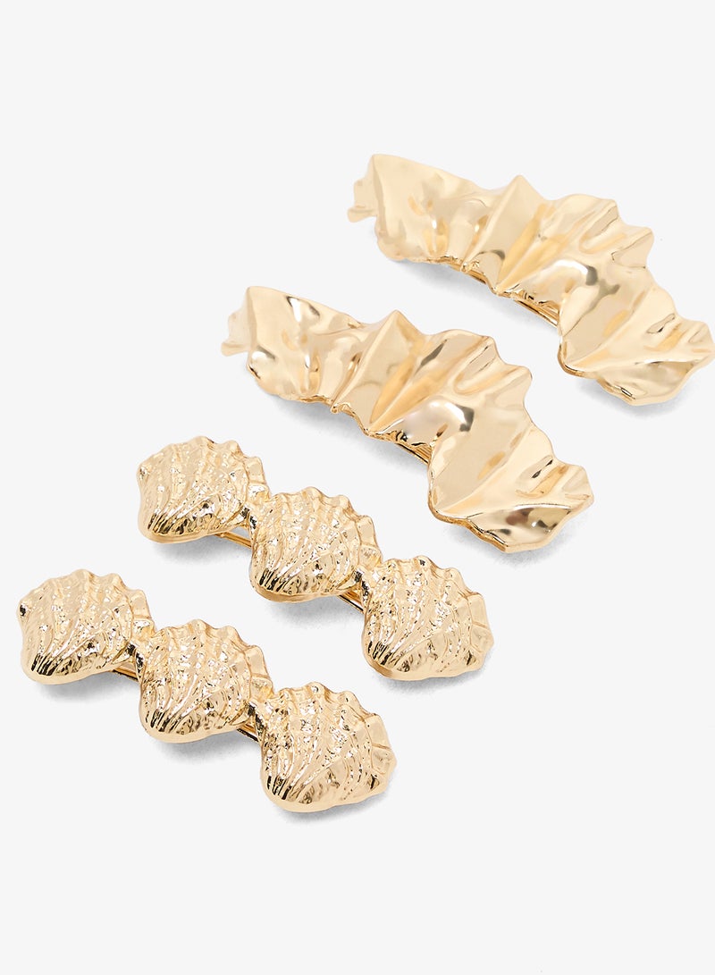 Khizana 2PK Metallic Chunky Gold Statement Hairclips - Image 3