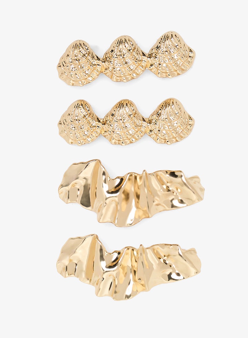 Khizana 2PK Metallic Chunky Gold Statement Hairclips - Image 1