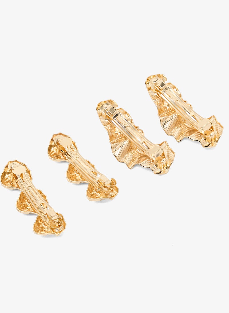 Khizana 2PK Metallic Chunky Gold Statement Hairclips - Image 2