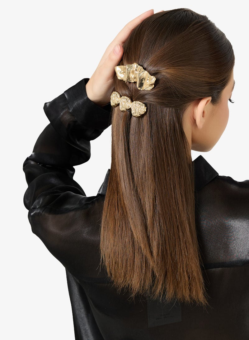 Khizana 2PK Metallic Chunky Gold Statement Hairclips - Image 4