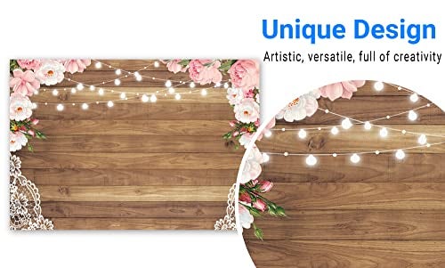 Funnytree 7X5ft Flowers Wood Lace Rustic Backdrop Wedding Floral Photography Background Wooden Board Floor Bridal Shower Baby Birthday Party Bride Banner Photo Studio - Image 3