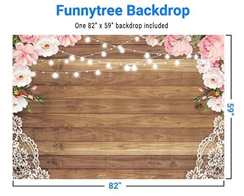 Funnytree 7X5ft Flowers Wood Lace Rustic Backdrop Wedding Floral Photography Background Wooden Board Floor Bridal Shower Baby Birthday Party Bride Banner Photo Studio - Image 2