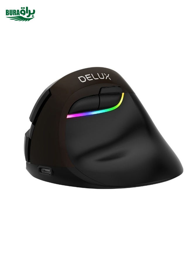 BURAQ DELUX M618 Mini 2.4G Wireless 2400DPI USB Rechargeable Ergonomic Vertical Mouse (Black)  - Image 1