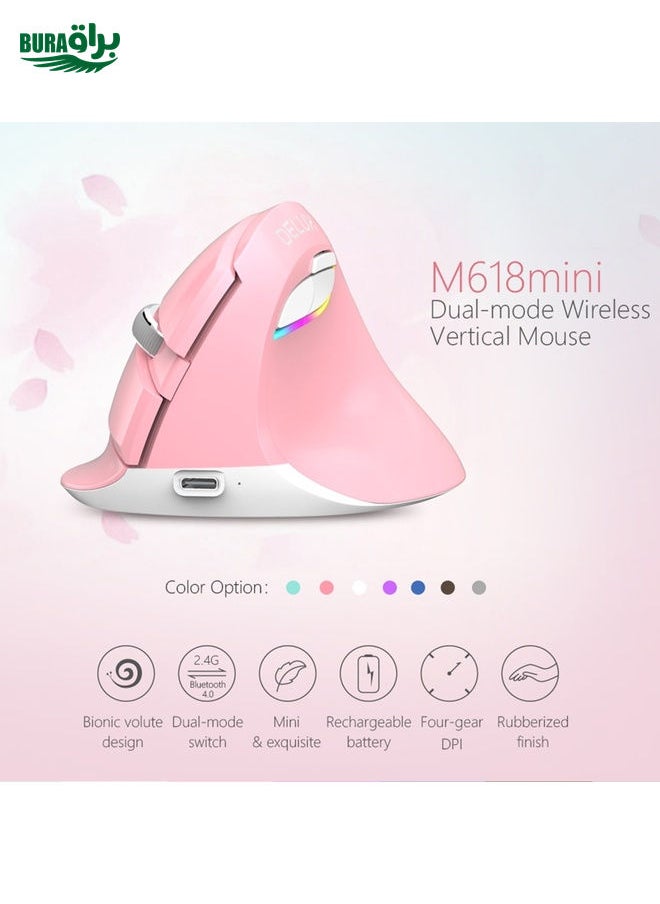 BURAQ DELUX M618 Mini 2.4G Wireless 2400DPI USB Rechargeable Ergonomic Vertical Mouse (Black)  - Image 3