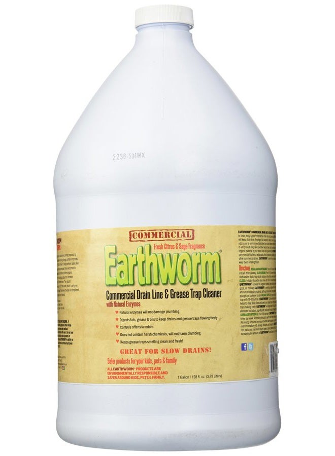 Earthworm معالجة منظف خط التصريف التجاري وفخاخ الدهون - مزيل انسداد - فاتح مجاري / مزيل روائح - إنزيمات طبيعية، مسؤولة بيئياً - 3.8ل - Image 1