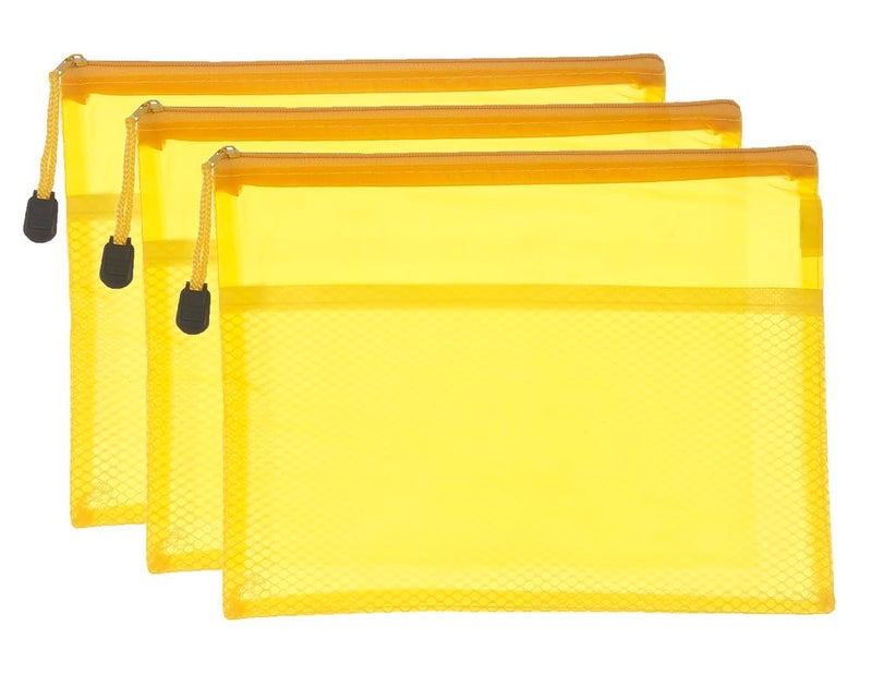 3A MS1005-A4 Plastic Zipper File 24 * 34 cm Pack Of 3 Pieces - Yellow