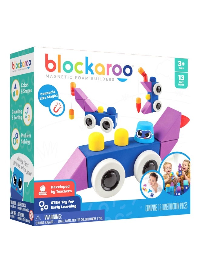 blockaroo Magnetic building blocks as an educational game for children, paedagogical water toy set for creative constructions, ideal for the banana tub, racing car box with 13 building blocks - Image 1