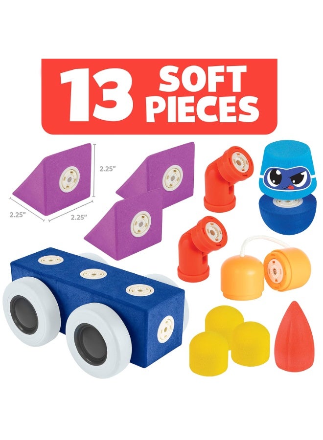 blockaroo Magnetic building blocks as an educational game for children, paedagogical water toy set for creative constructions, ideal for the banana tub, racing car box with 13 building blocks - Image 2