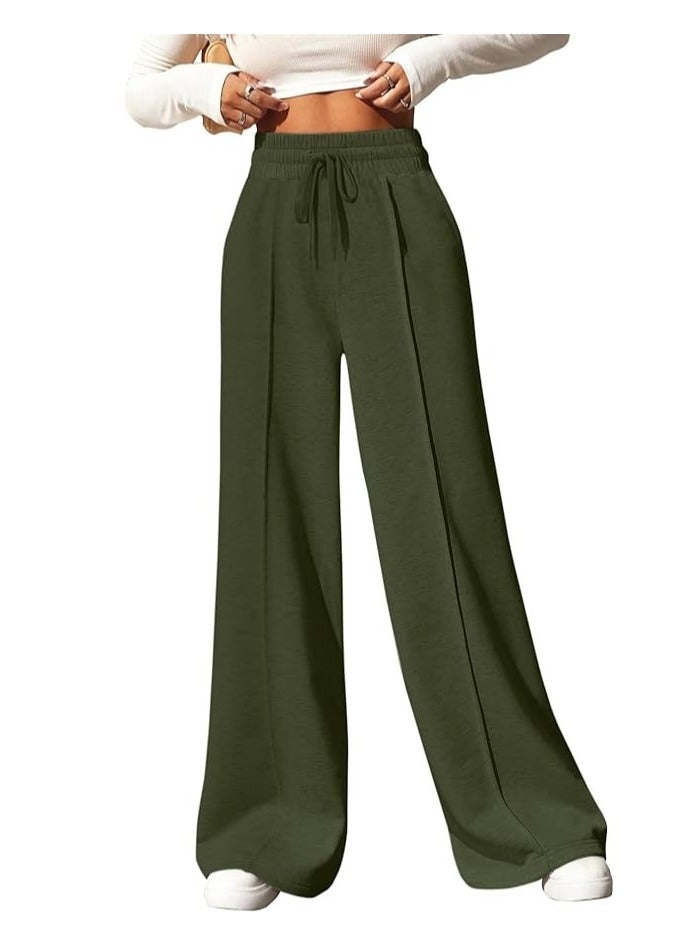 Nona fashion Women's high-waisted sports pants with ties and wide legs with pockets, loose casual yoga pants.  - Image 2