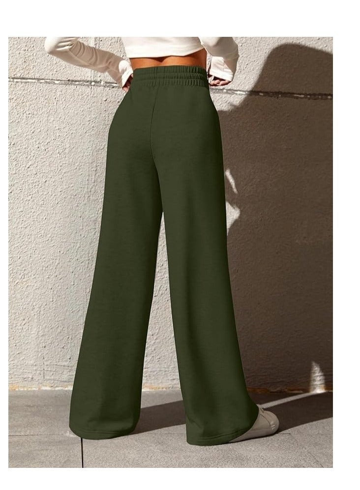 Nona fashion Women's high-waisted sports pants with ties and wide legs with pockets, loose casual yoga pants.  - Image 3