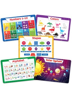 Simply magic Simply Magic 5 Placemats for Kids - Kids Placemats Non Slip, Washable Reusable Toddler Placemats, Educational Placemats: Alphabet ABC, Shapes, Colors, Numbers, Solar System, Plastic Placemats for Kids  - Image 1