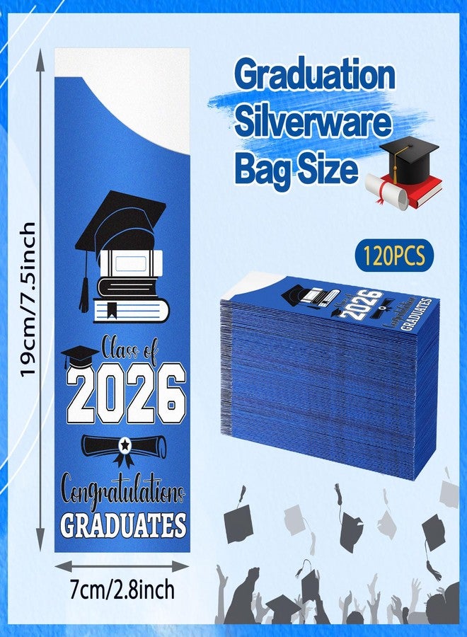 DTOFOOT 120 Pcs Graduation Silverware Bag Blue Paper Silverware Bags 2026 Graduation Paper Utensil Holder for Party Ceremony Supplies - Image 2