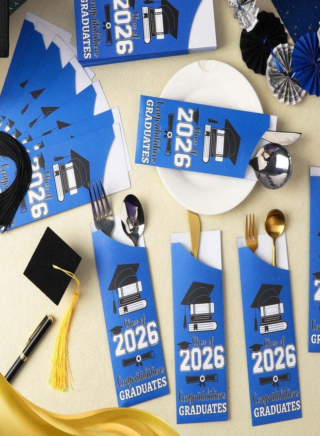 DTOFOOT 120 Pcs Graduation Silverware Bag Blue Paper Silverware Bags 2026 Graduation Paper Utensil Holder for Party Ceremony Supplies - Image 4