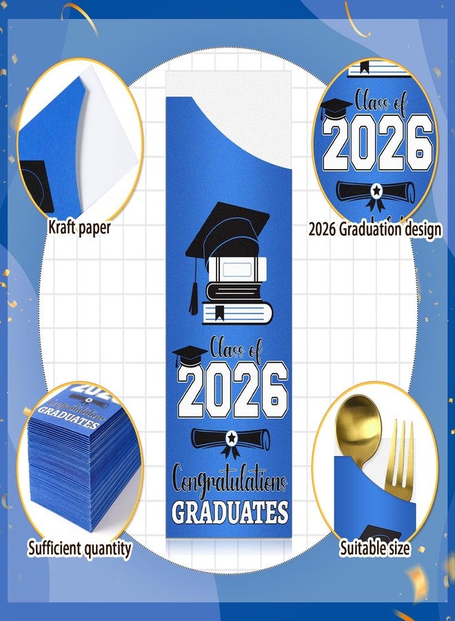 DTOFOOT 120 Pcs Graduation Silverware Bag Blue Paper Silverware Bags 2026 Graduation Paper Utensil Holder for Party Ceremony Supplies - Image 3