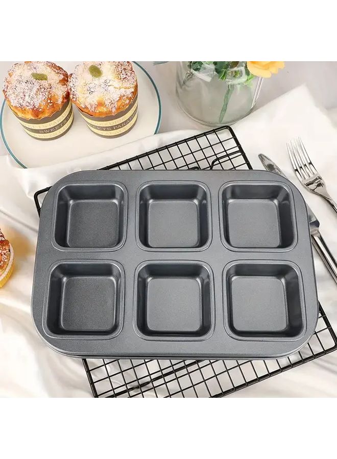 1pc 6 Grid Square Cupcake Brownie Pan Non Stick Carbon Steel Baking Mold For Oven - Image 4