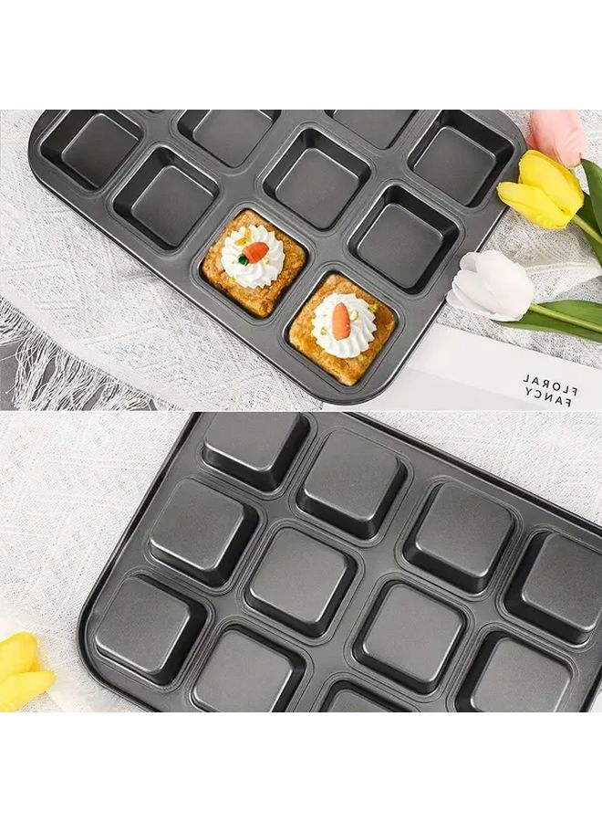 1pc 6 Grid Square Cupcake Brownie Pan Non Stick Carbon Steel Baking Mold For Oven - Image 2