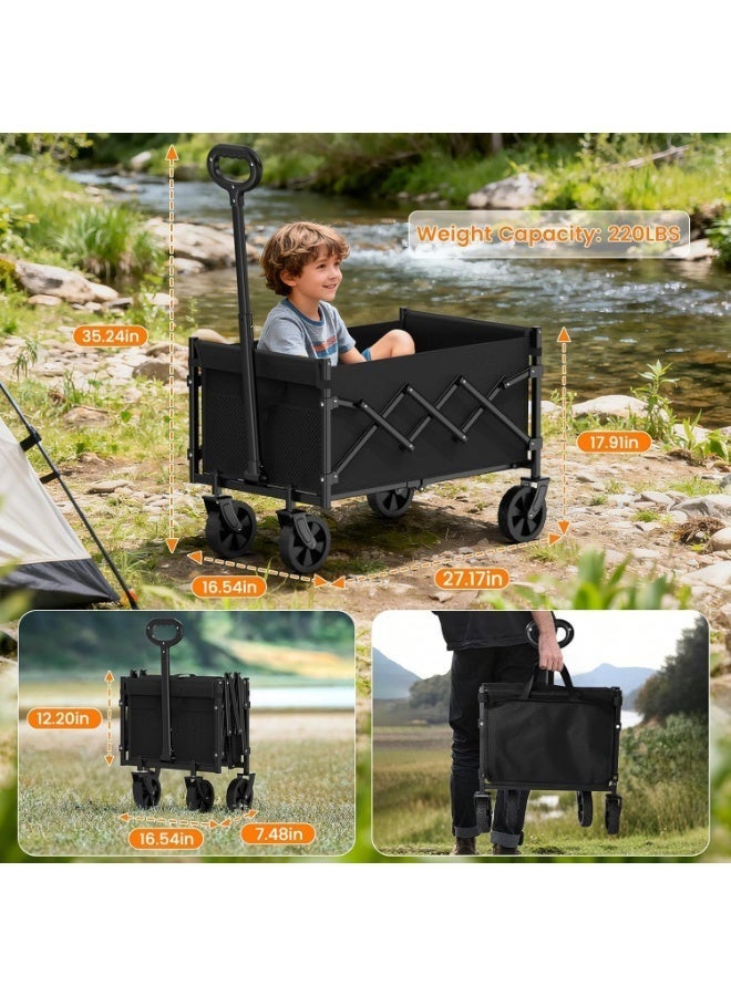 Anvanke 220LBS Heavy Duty Foldable Utility Wagon Cart, Collapsible Portable Grocery Wagon with Adjustable Handle & Detachable All-Terrain Wheels, Multi-Purpose Cart for Camping, Garden, Sports & Daily Outdoor Shopping - Image 4