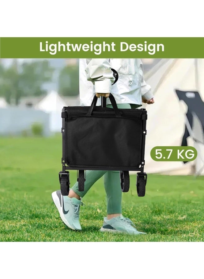 Anvanke 220LBS Heavy Duty Foldable Utility Wagon Cart, Collapsible Portable Grocery Wagon with Adjustable Handle & Detachable All-Terrain Wheels, Multi-Purpose Cart for Camping, Garden, Sports & Daily Outdoor Shopping - Image 3