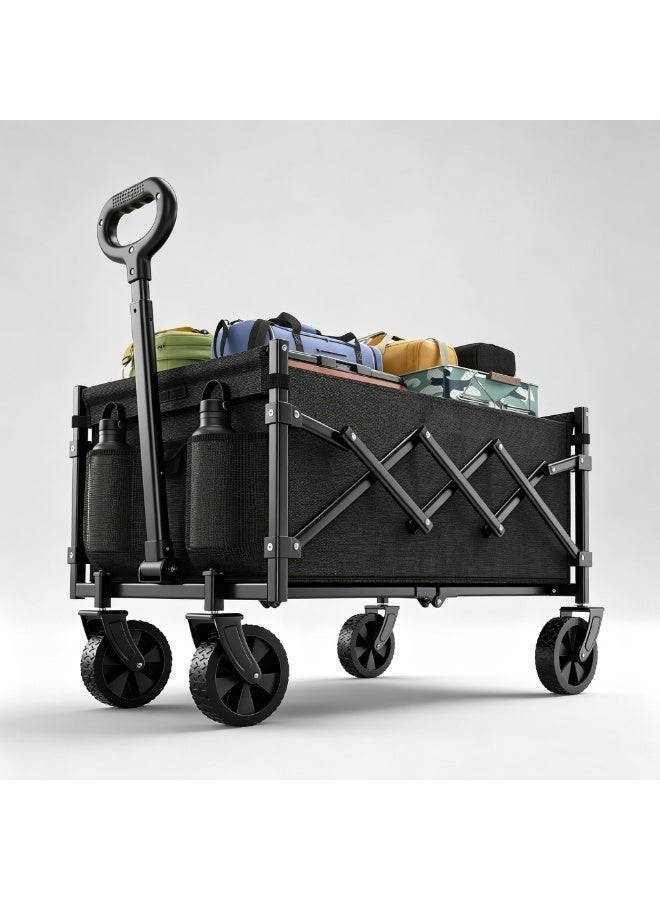 Anvanke 220LBS Heavy Duty Foldable Utility Wagon Cart, Collapsible Portable Grocery Wagon with Adjustable Handle & Detachable All-Terrain Wheels, Multi-Purpose Cart for Camping, Garden, Sports & Daily Outdoor Shopping - Image 1