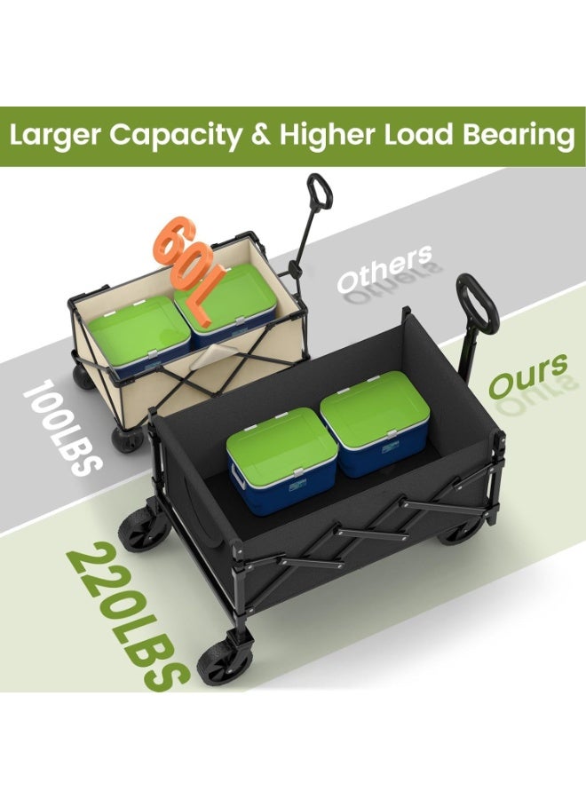 Anvanke 220LBS Heavy Duty Foldable Utility Wagon Cart, Collapsible Portable Grocery Wagon with Adjustable Handle & Detachable All-Terrain Wheels, Multi-Purpose Cart for Camping, Garden, Sports & Daily Outdoor Shopping - Image 2