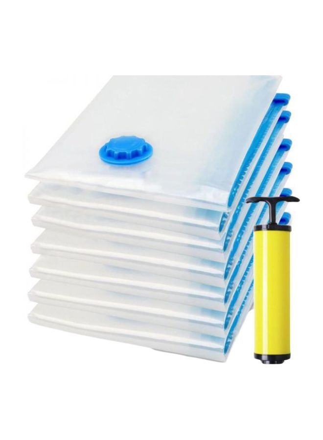 NIBEMINENT Pack Of 8 Vacuum Compression Storage Bag Clear/Blue 70x100centimeter