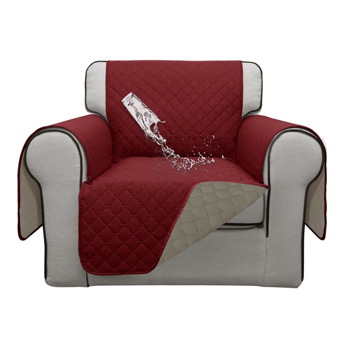 DOUBLE PROTECTION 100 WATERPROOF CHAIR SOFA COVER FOR LIVING ROOM REVERSIBLE FURNITURE PROTECTOR FOR DOGS PETS KIDS CHAIR CHRISTMAS REDBEIGE