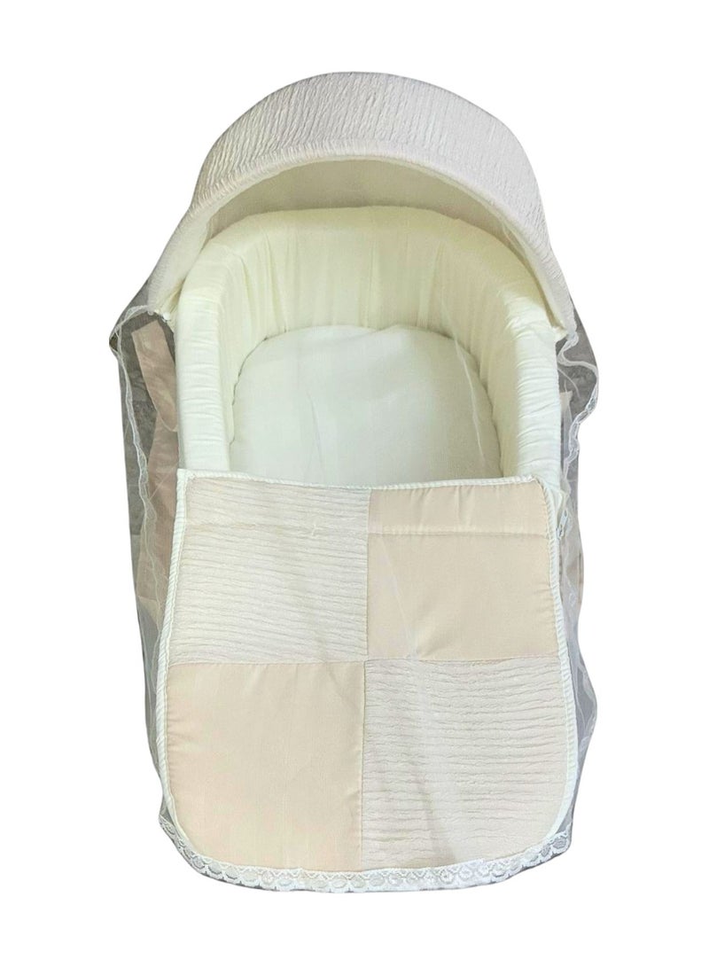 مهد محمول مواليد بغطاء قطن فاخر لون بيج