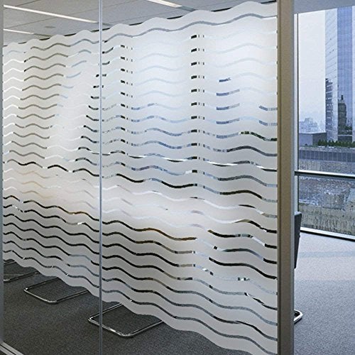 LEMON CLOUD No-Glue Static Decorative Privacy Window Films for Home Office Meeting Room (35.4In.by 78.7In, Waves - Image 1
