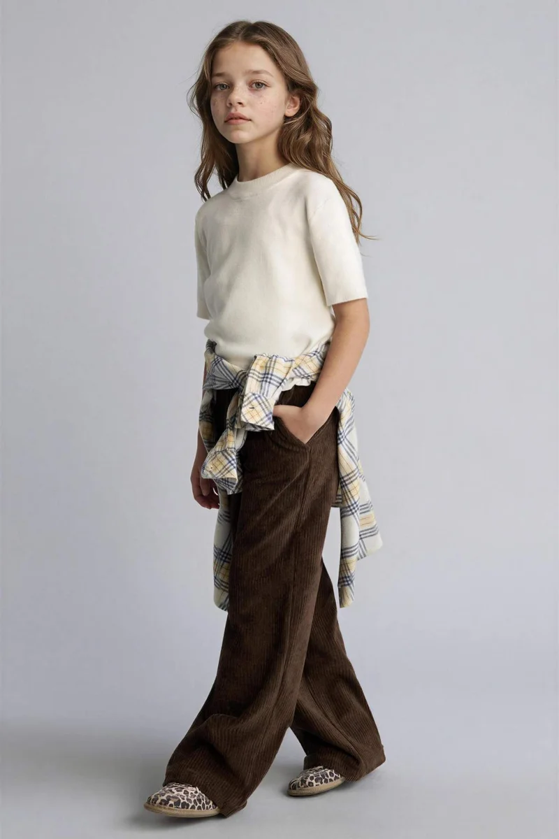 ديفاكتو Girl Wide Leg Corduroy Trousers