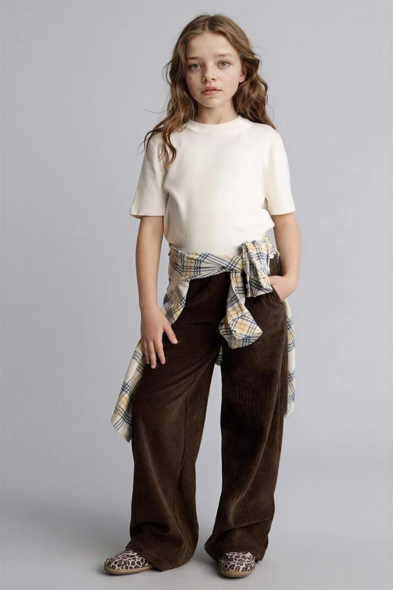 ديفاكتو Girl Wide Leg Corduroy Trousers