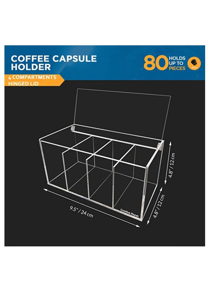 Creative Planet Nespresso Coffee Pod Capsule Holder, Acrylic Kitchen Organizer Nespresso Compatible,  4 Compartments with Hinge Lid. - Image 5