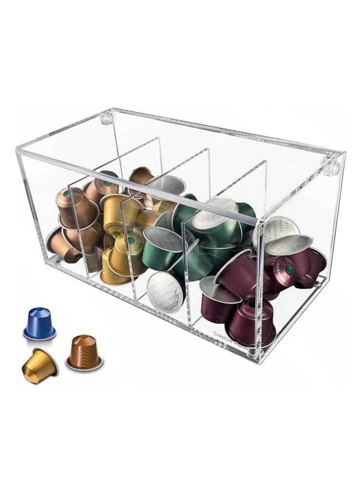 Creative Planet Nespresso Coffee Pod Capsule Holder, Acrylic Kitchen Organizer Nespresso Compatible,  4 Compartments with Hinge Lid. - Image 1