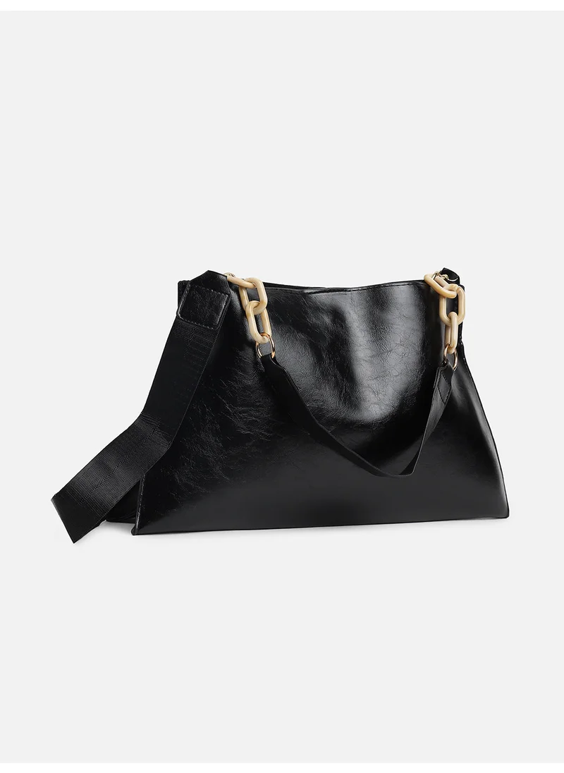 صوص هاوت Black Solid Vegan Leather Handbag