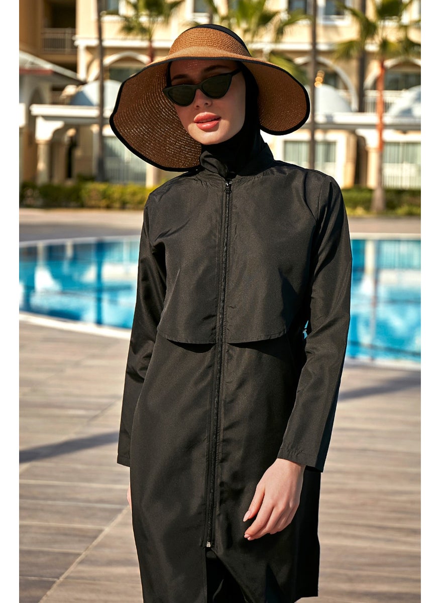 Remsa Mayo Remsa Swimsuit Single Top Front Covered Parachute Fully Covered Hijab Swimsuit R030 Nuray Black  - Image 2