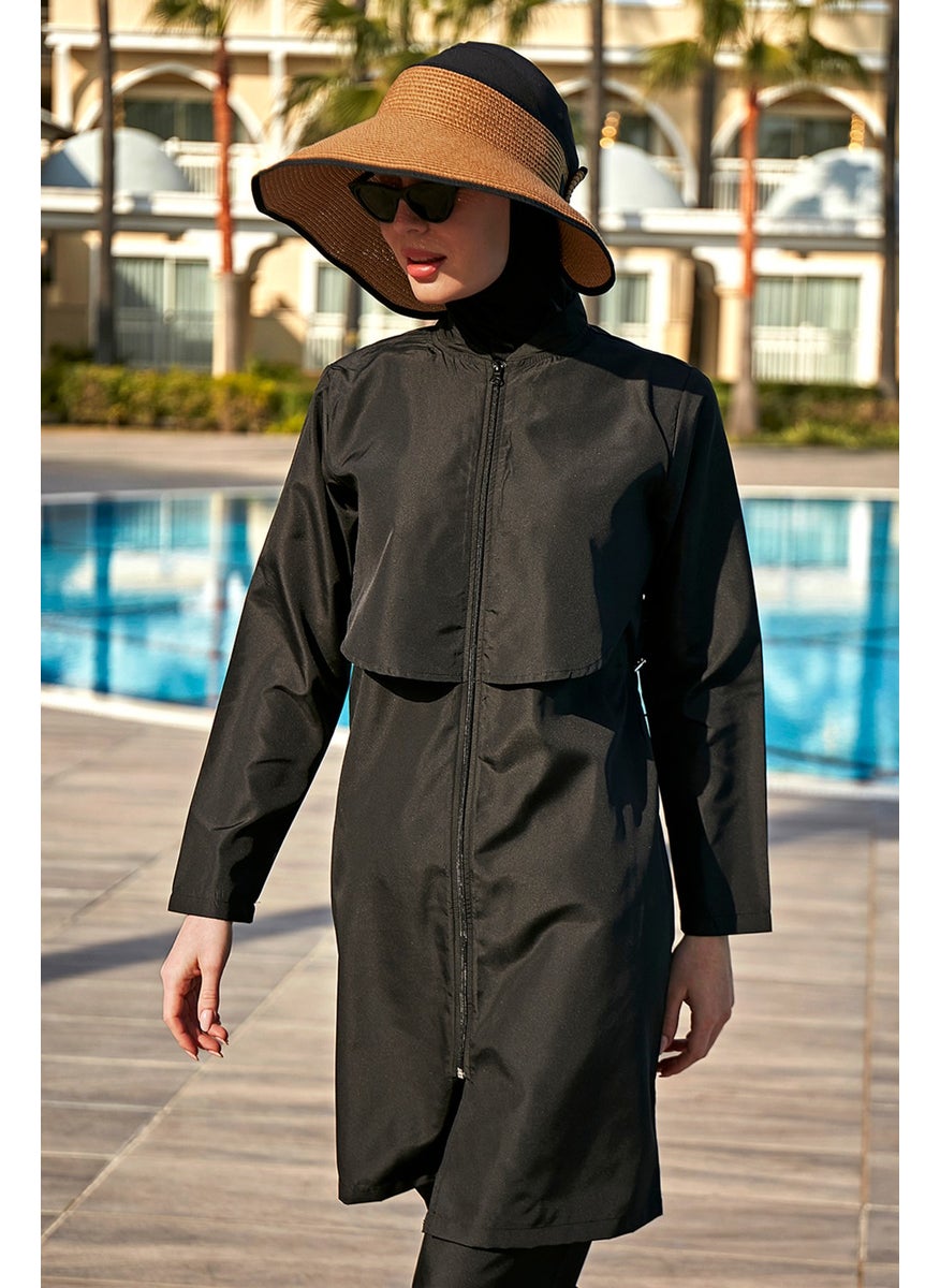 Remsa Mayo Remsa Swimsuit Single Top Front Covered Parachute Fully Covered Hijab Swimsuit R030 Nuray Black  - Image 4