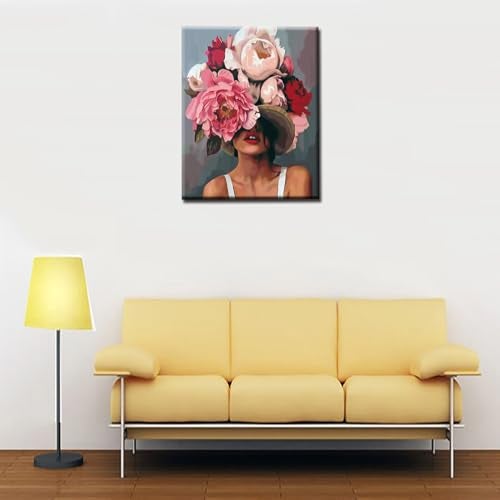 Tucocoo Girl with Flowers on Head Paint by Numbers for Adults Fashion Figure Lady Abstract Drawing Oil Paint by Numbers Modren Lady Head Flower Acrylic Oil Painting Set Without Frame-16''W x 20''H - Image 4