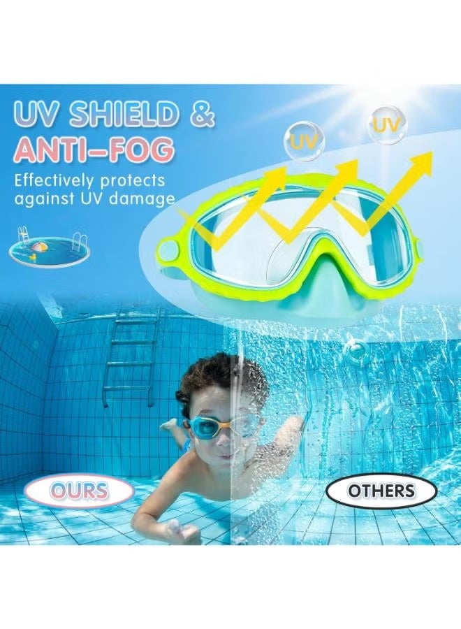 2Pcs Swimming Goggles Kids 614, Large Frame Goggles with Nose cover, No Leak Ajustable Comfort Strap with Ear Plugs, Antifog & Waterproof, Swimming Accessories for Boys Girls Pool (Blue & Pink) - Image 1