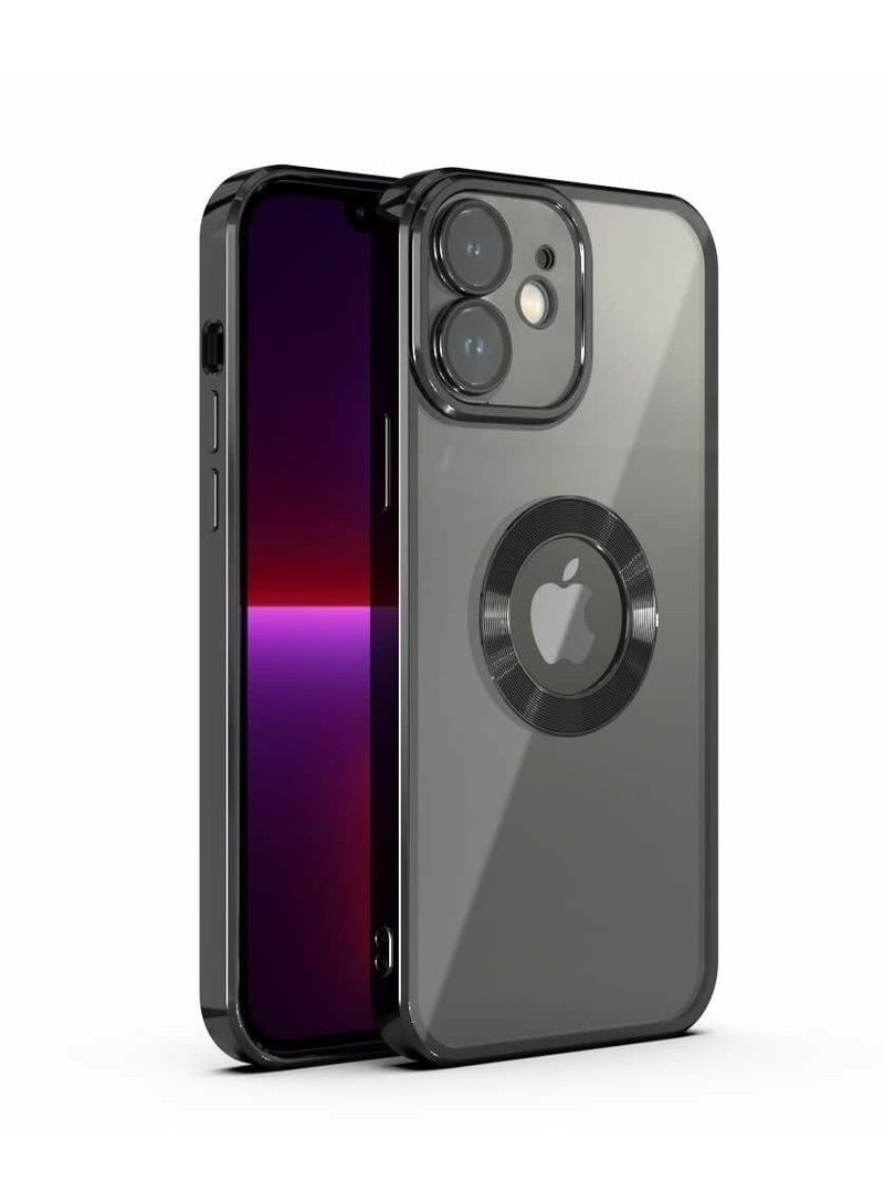 مناسبة ل iPhone 11 كروم حلقة شعار قطع تصفيح TPU زجاج عدسة جراب هاتف آيفون 11 أسود - Image 1