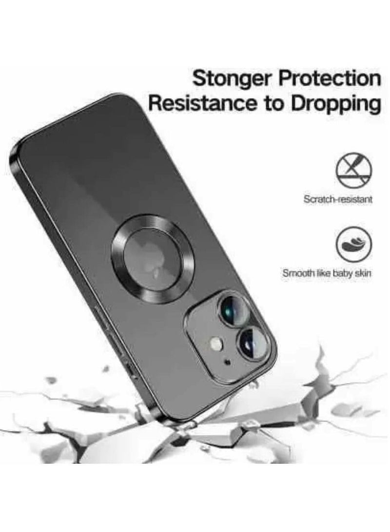 مناسبة ل iPhone 11 كروم حلقة شعار قطع تصفيح TPU زجاج عدسة جراب هاتف آيفون 11 أسود - Image 2