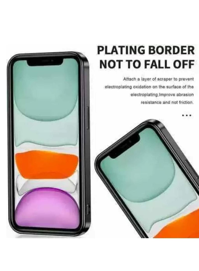 مناسبة ل iPhone 11 كروم حلقة شعار قطع تصفيح TPU زجاج عدسة جراب هاتف آيفون 11 أسود - Image 3