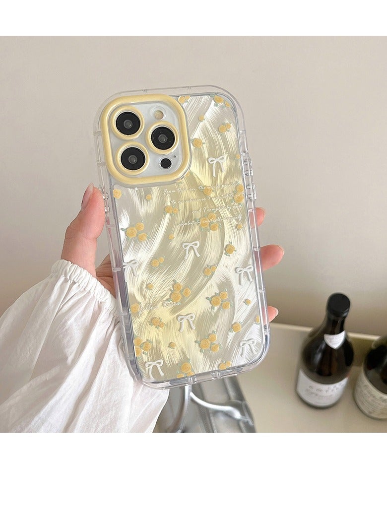 NIBEMINENT Fresh Small Floral Pattern Protective TPU Case Cover For iPhone 16, Yellow