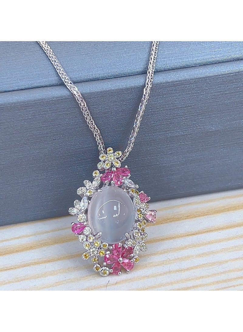 New hot sell fashion women natural moon stone gem stone necklace pendant，925 silver plated by white gold，With national jewelry inspection certificate，A beautiful gift - Image 2