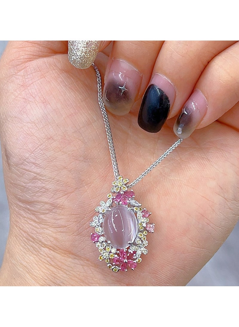 New hot sell fashion women natural moon stone gem stone necklace pendant，925 silver plated by white gold，With national jewelry inspection certificate，A beautiful gift - Image 3