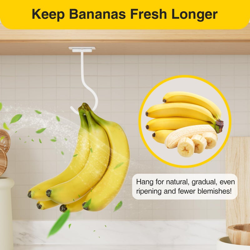 bussdis Adhesive Banana Hanger Under Cabinet - No Drilling Banana Hook with Strong Adhesive, Foldable & Magnetic, Space Saving Banana Holder for Kitchen, Holds up to 13 lbs, White - Image 3