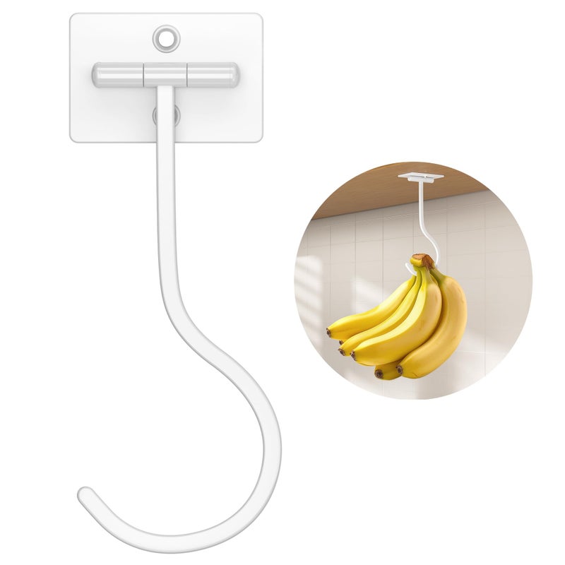 bussdis Adhesive Banana Hanger Under Cabinet - No Drilling Banana Hook with Strong Adhesive, Foldable & Magnetic, Space Saving Banana Holder for Kitchen, Holds up to 13 lbs, White - Image 1